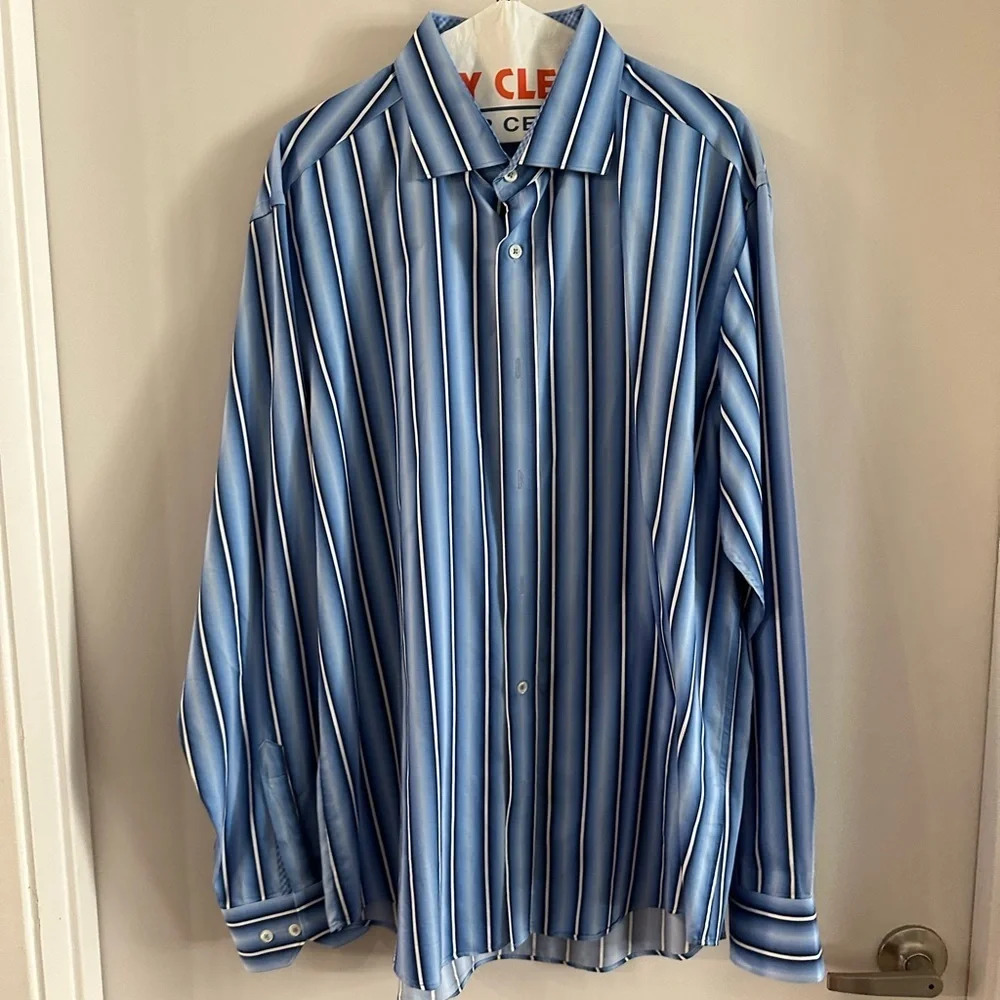 Men Bugatchi Long Sleeve Dress Shirt Shaped Fit XL